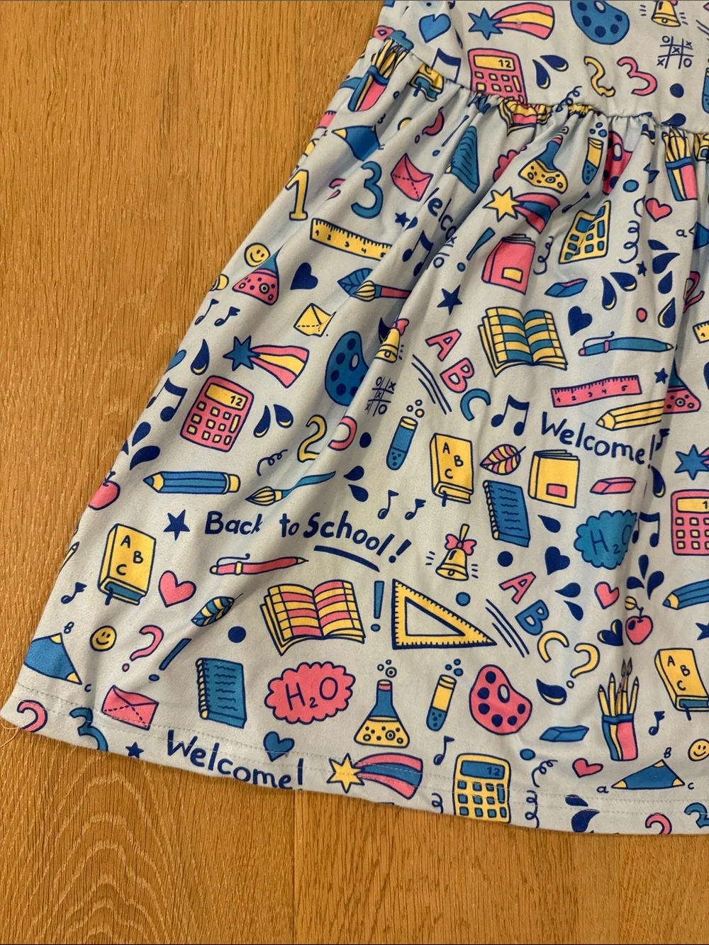 NWOT Girls' Light Blue Back to School Print Flutter-Sleeve Dress size 6-7